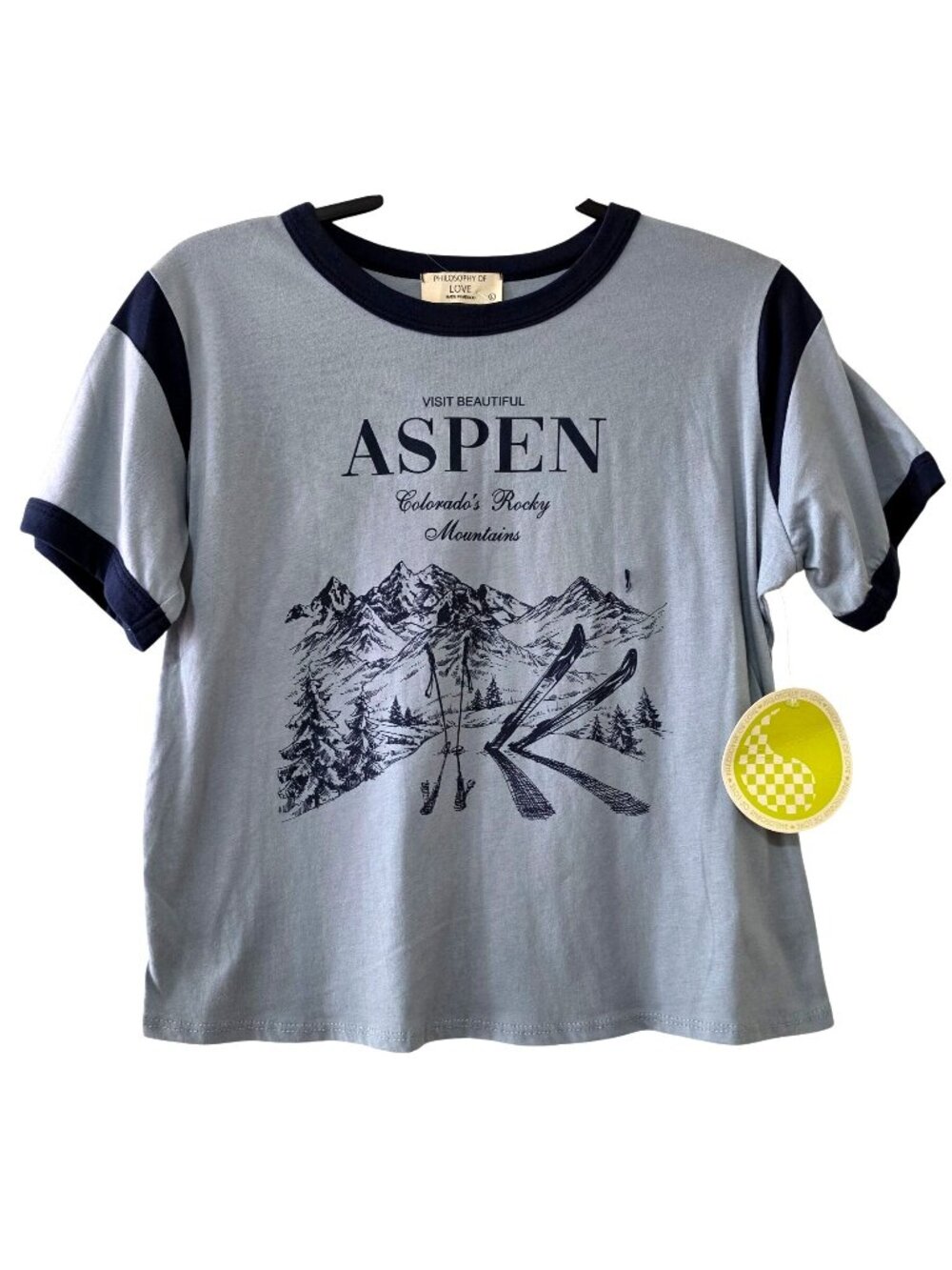 Philosophy of Love Aspen Colorado Ringer T-Shirt Light Blue Size L